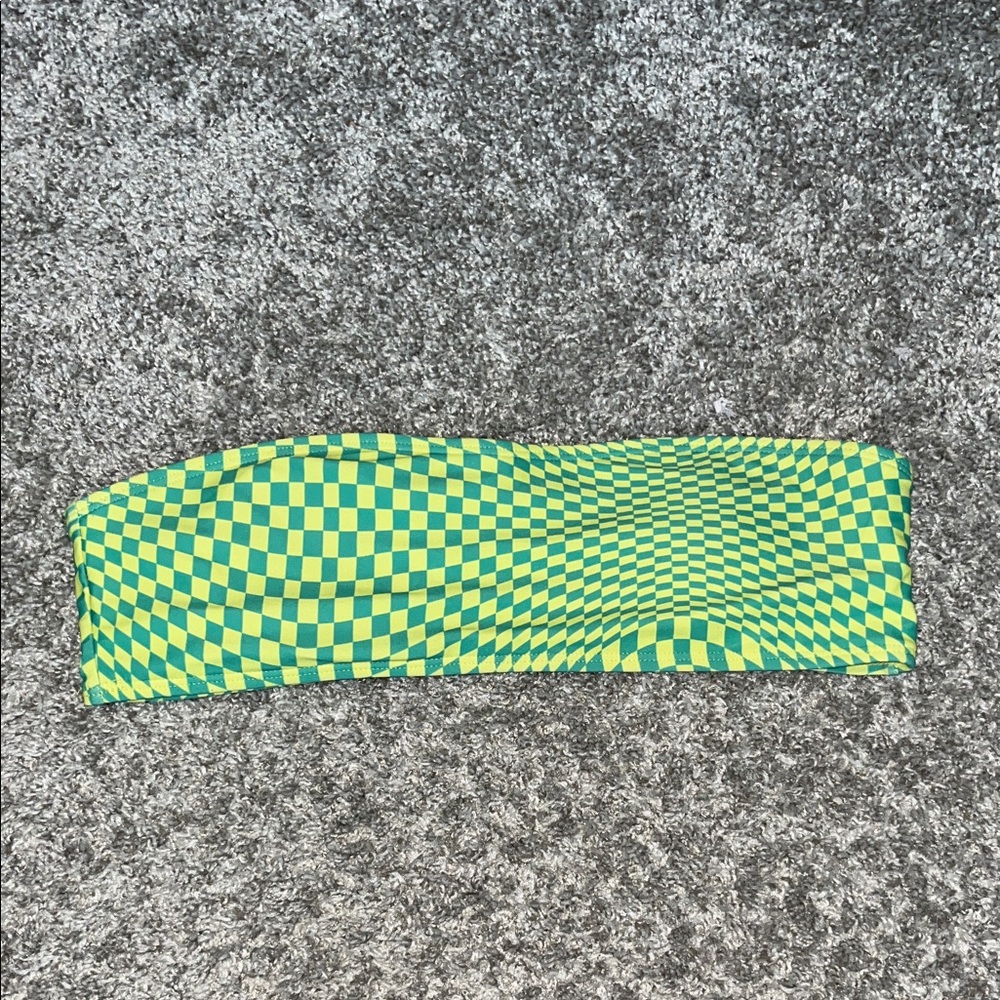 Green and Yellow Checkered Bikini Top